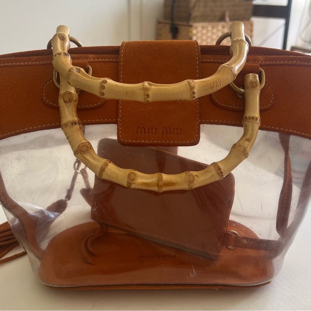 Miu Miu Clear PVC Tote with Orange Suede Trim and Bamboo Handles - Picture 13 of 14